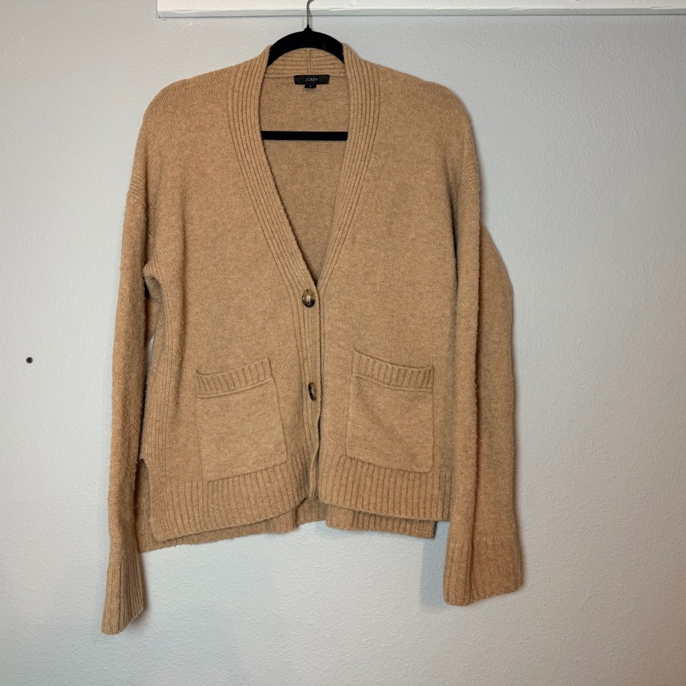 J. Crew SuperSoft Yarn Cardigan Sweater Size Small Caramel Tan Brown Cropped